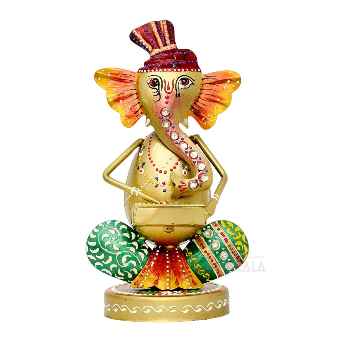 Musical Ganesha Statues Set of 3 Hand Painted Wrought Iron Figurines for Home Decor, Living Room Decoration, Office