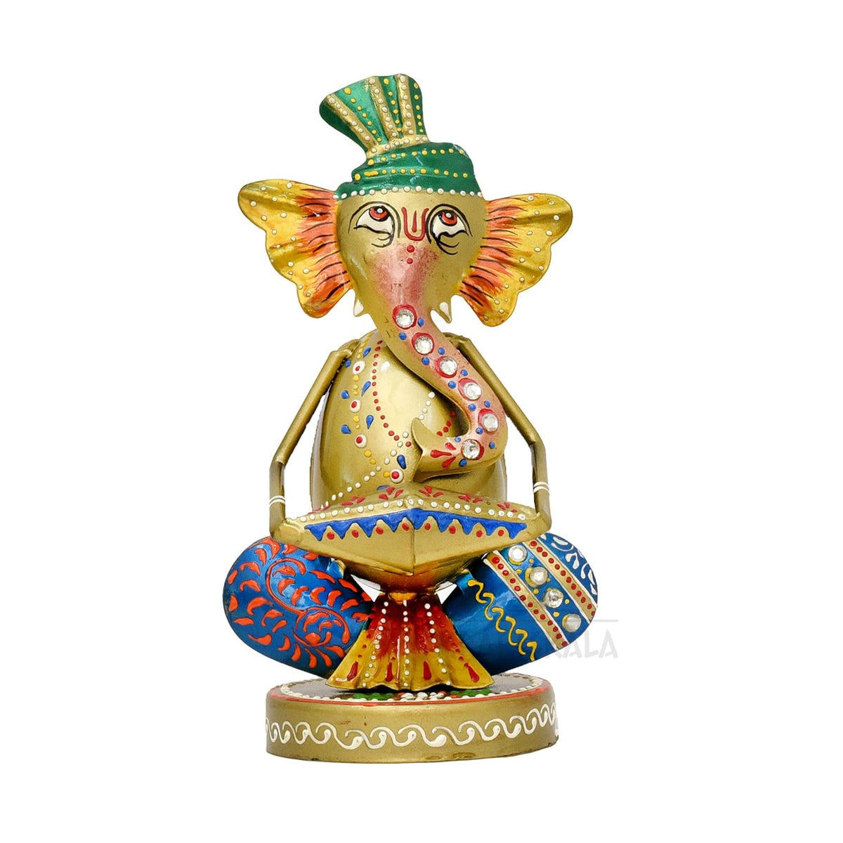Musical Ganesha Statues Set of 3 Hand Painted Wrought Iron Figurines for Home Decor, Living Room Decoration, Office