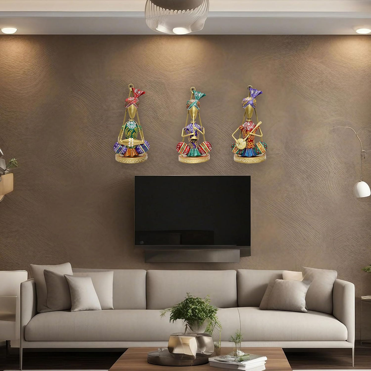 Traditional Musicians (Set of 3) Tabletop/Wall Hanging Metal Wall Decor Statues for Living Room