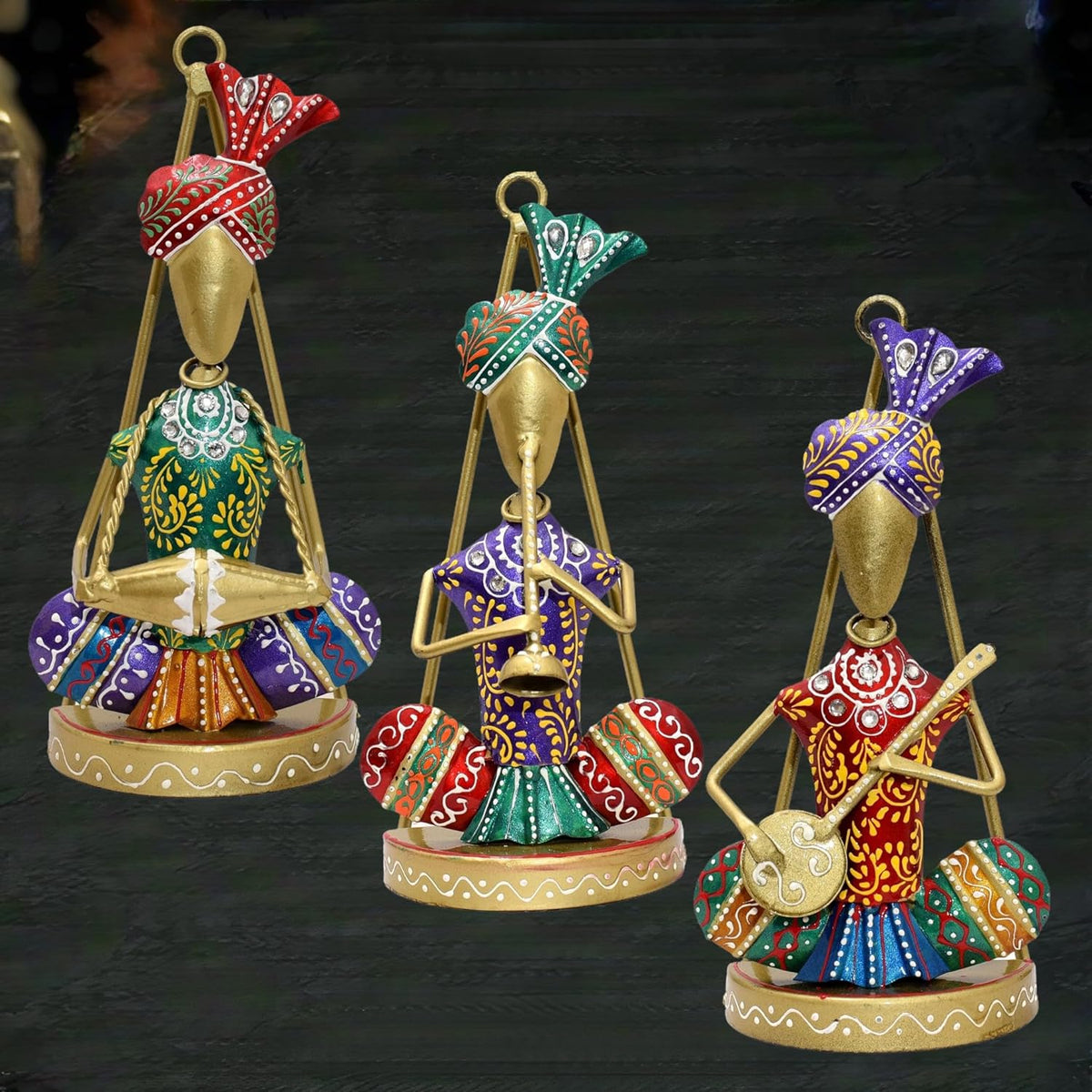 Traditional Musicians (Set of 3) Tabletop/Wall Hanging Metal Wall Decor Statues for Living Room