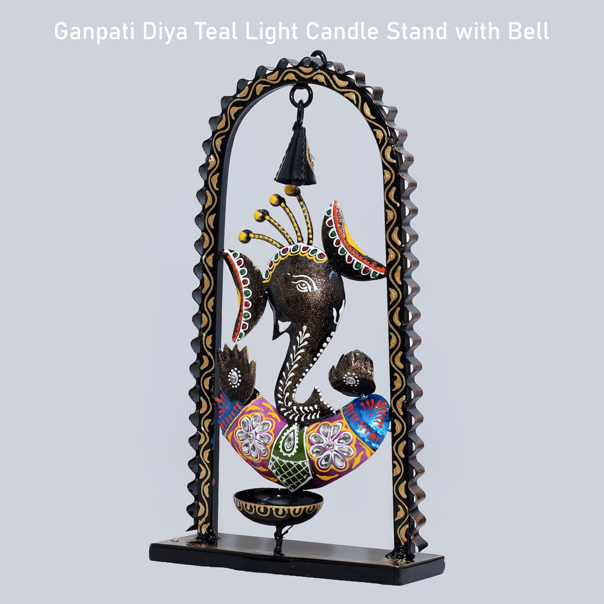 Ganesh Tealight Candle Diya Holder Tabletop Wall Hanging Home Decor with Spiritual Bell
