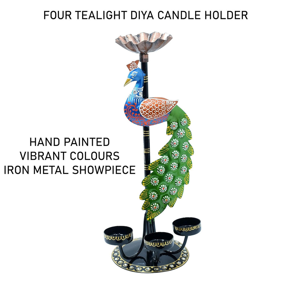 Illuminate Your Space with Elegant Tealight Candle Holder – Decorative Peacock Four Candle Holder (Design 1)