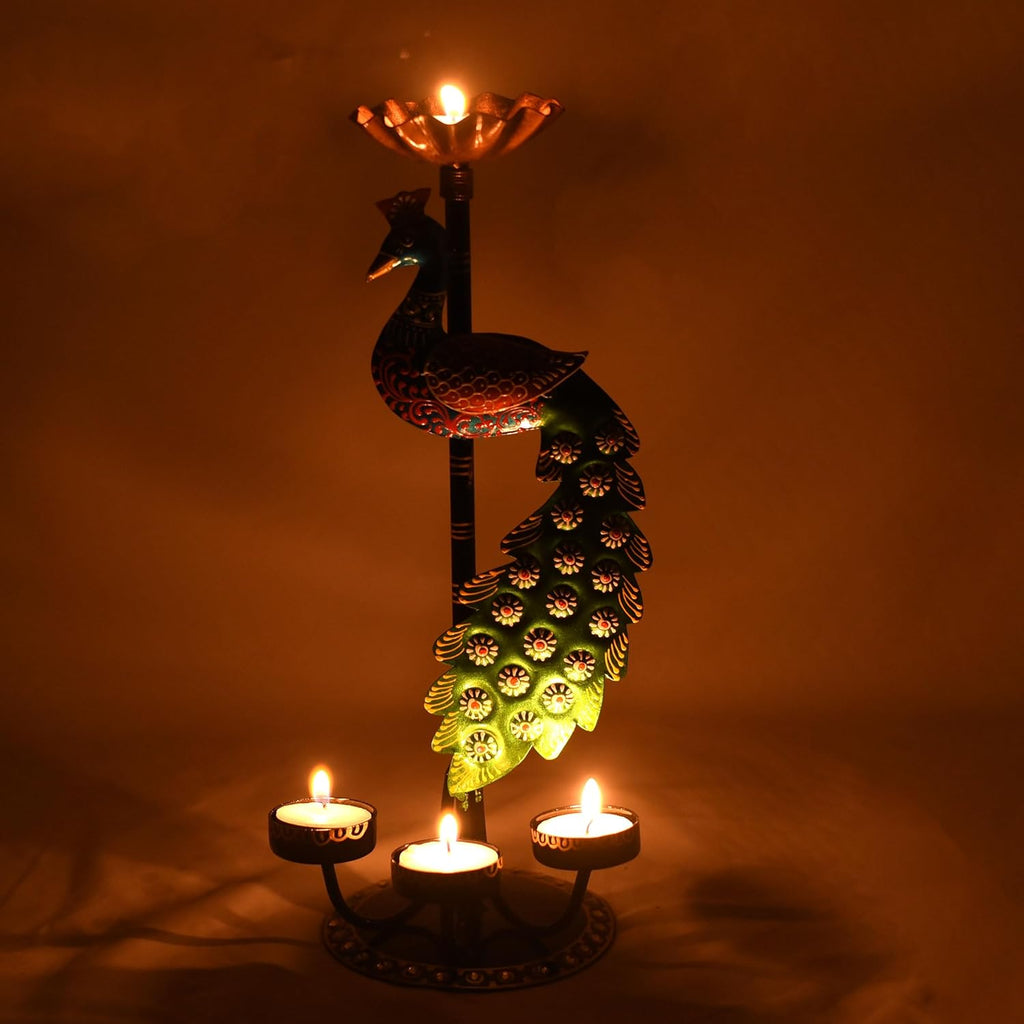 Illuminate Your Space with Elegant Tealight Candle Holder – Decorative Peacock Four Candle Holder (Design 1)