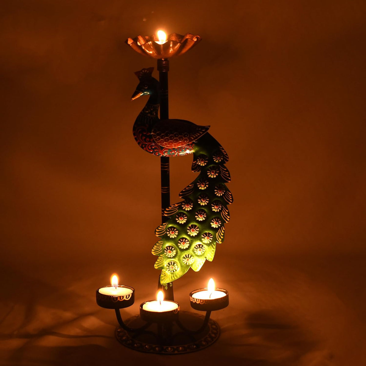 Illuminate Your Space with Elegant Tealight Candle Holder – Decorative Peacock Four Candle Holder (Design 1)