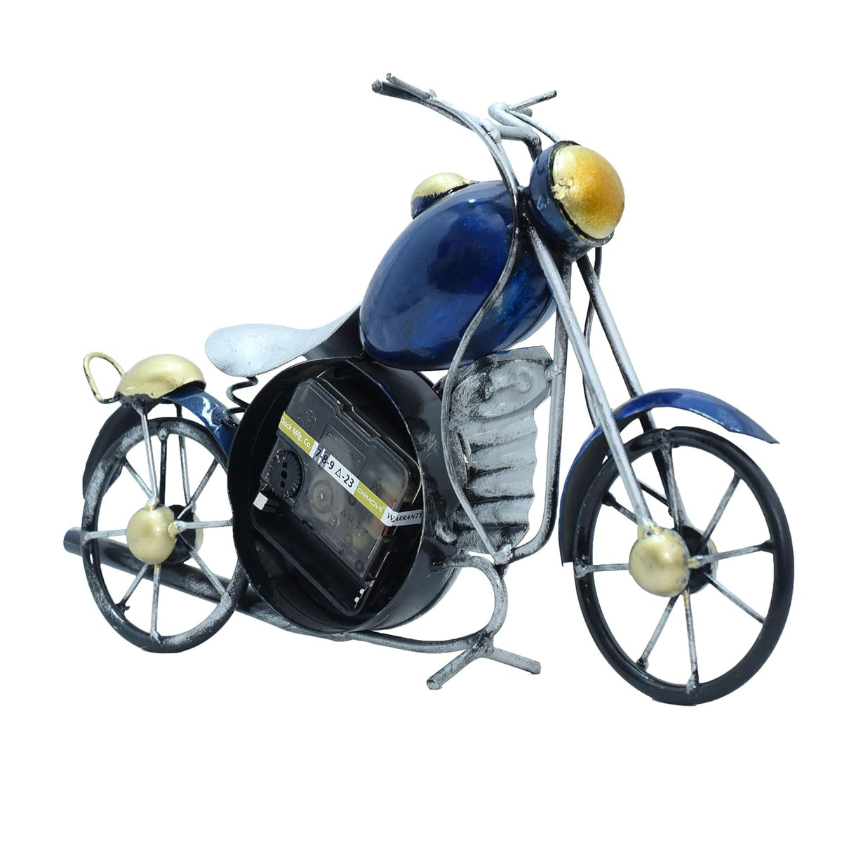 Vintage Royal Bullet Motor Bike with Antique Clock | Rustic Iron Metal Decor Showpiece for Study Table, Desk, Office