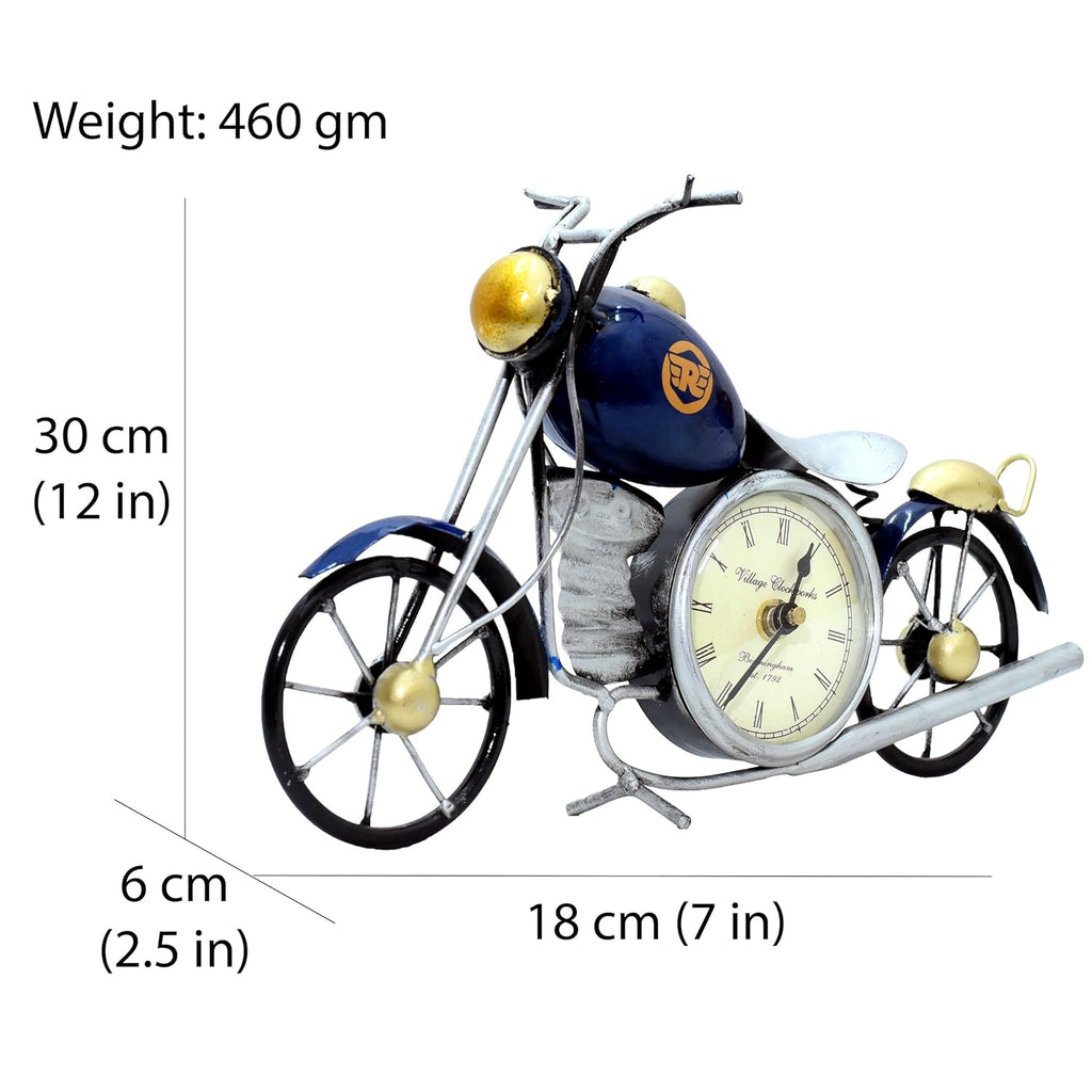 Vintage Royal Bullet Motor Bike with Antique Clock | Rustic Iron Metal Decor Showpiece for Study Table, Desk, Office
