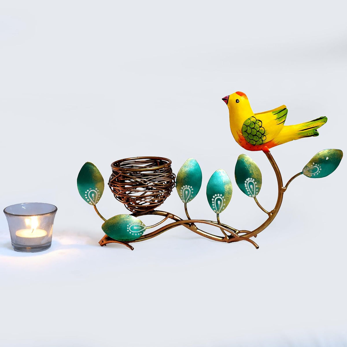 Metal Bird Home Decor Showpiece Tealight Candle Holder, Tabletop Decorative Item for Living Room, Dinner Table, Meditation Room, Festive Gifting
