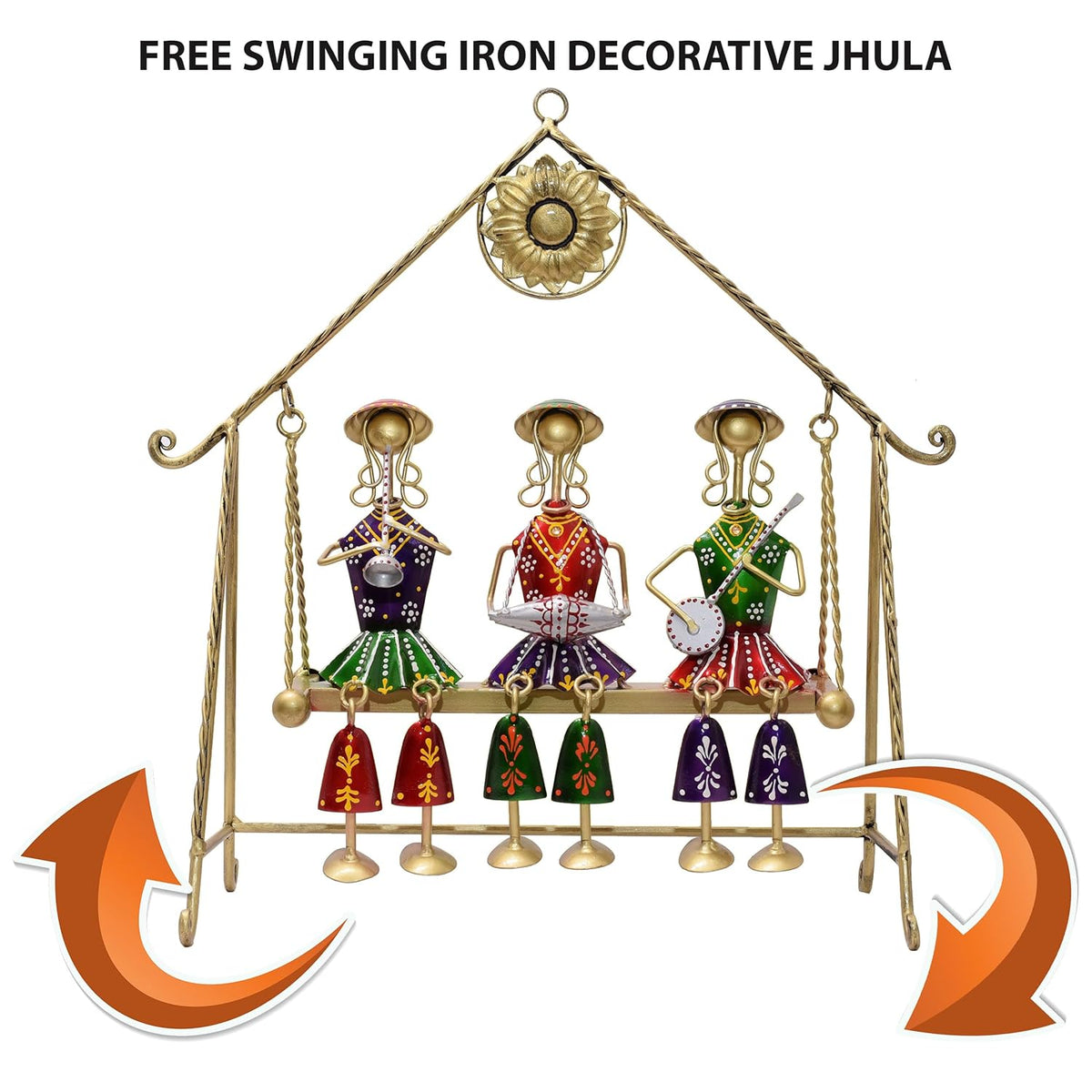 Three Rajasthani Musician Dolls Swing Set Home Decor Items for Living Room