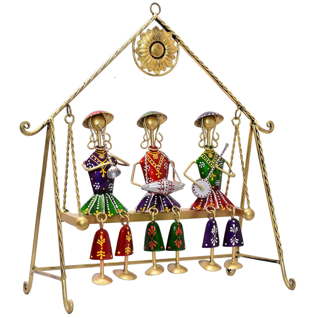 Three Rajasthani Musician Dolls Swing Set Home Decor Items for Living Room