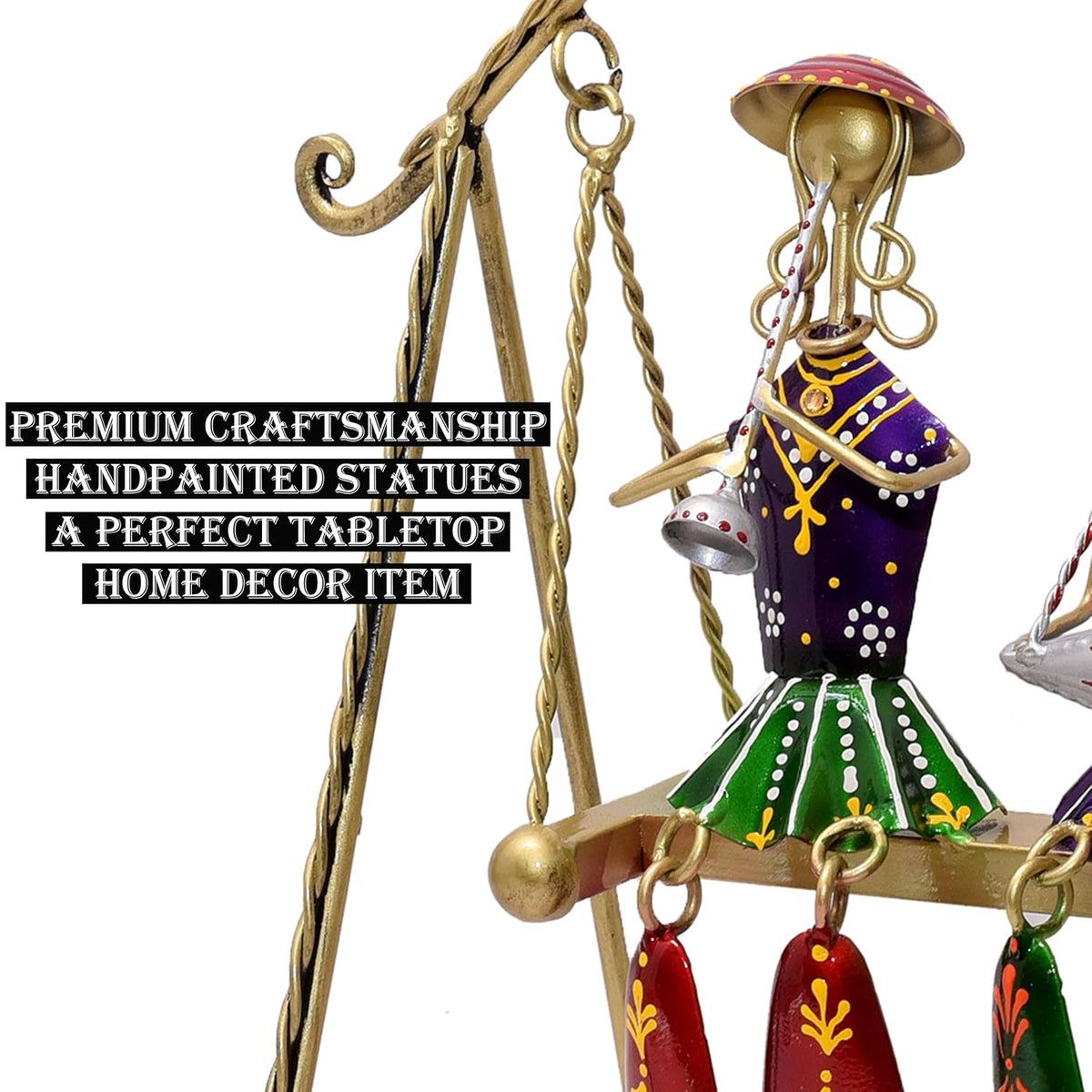 Three Rajasthani Musician Dolls Swing Set Home Decor Items for Living Room