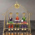 Three Rajasthani Musician Dolls Swing Set Home Decor Items for Living Room, Large 16 x 16 inch Metal Tabletop Showpiece Hanging Jhula for Centertable, Shelf, Gifting