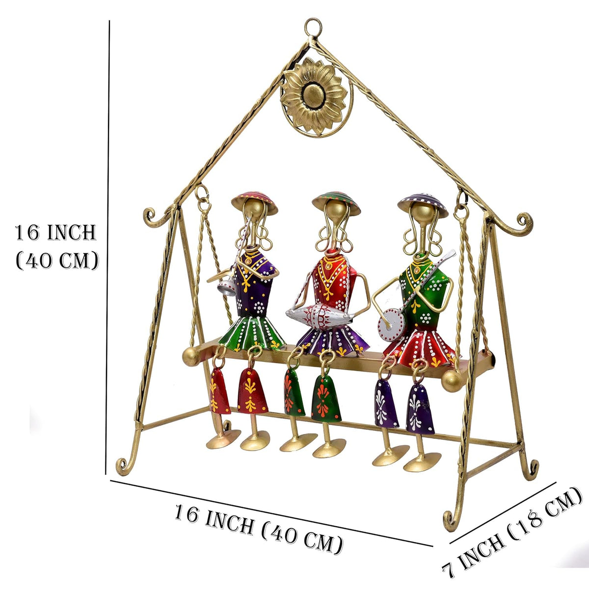 Three Rajasthani Musician Dolls Swing Set Home Decor Items for Living Room