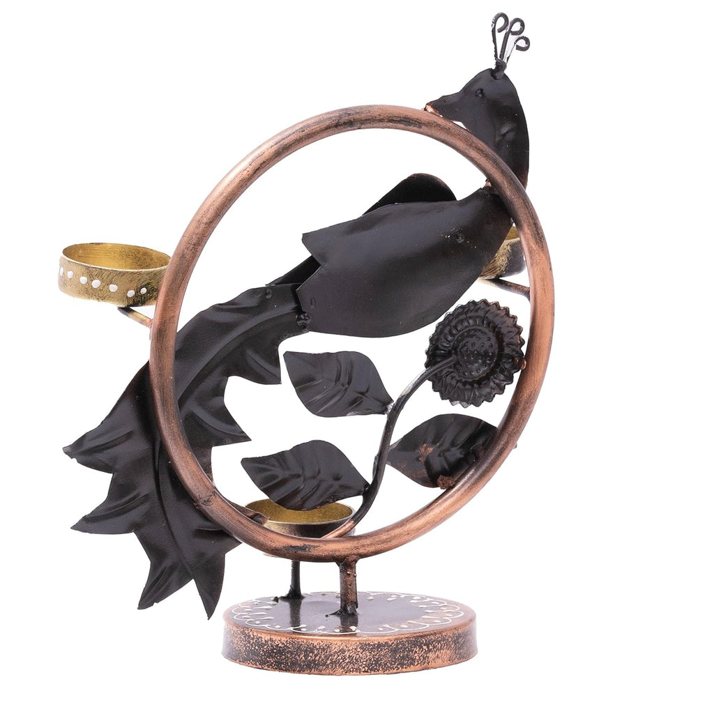 Illuminate Your Space with Elegant Tealight Candle Holder – Tabletop Decorative Peacock Three Candle Holder (Design 2)