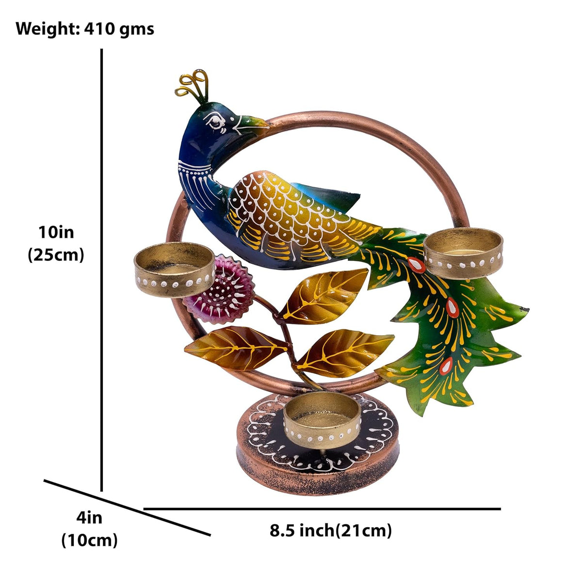 Illuminate Your Space with Elegant Tealight Candle Holder – Tabletop Decorative Peacock Three Candle Holder (Design 2)
