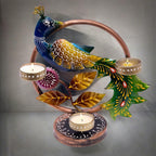 Illuminate Your Space with Elegant Tealight Candle Holder - Tabletop Decorative Peacock Three Candle Holder (Design 2)