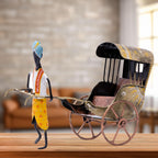 Handcrafted Iron Rickshaw Showpiece - Vintage Tabletop Rajasthani Hand Painted Decor for Home and Office, 12 Inches - Ideal for Living Room, Study Table, Gifting (Yellow)