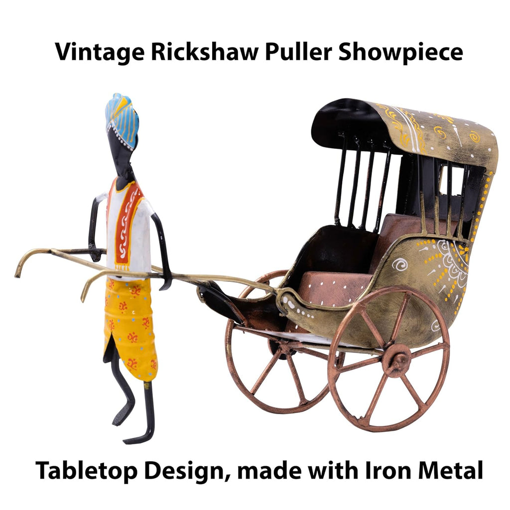 Handcrafted Iron Rickshaw Showpiece – Vintage Tabletop Rajasthani Hand Painted Decor for Home and Office
