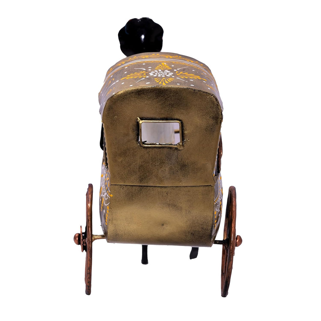 Handcrafted Iron Rickshaw Showpiece – Vintage Tabletop Rajasthani Hand Painted Decor for Home and Office