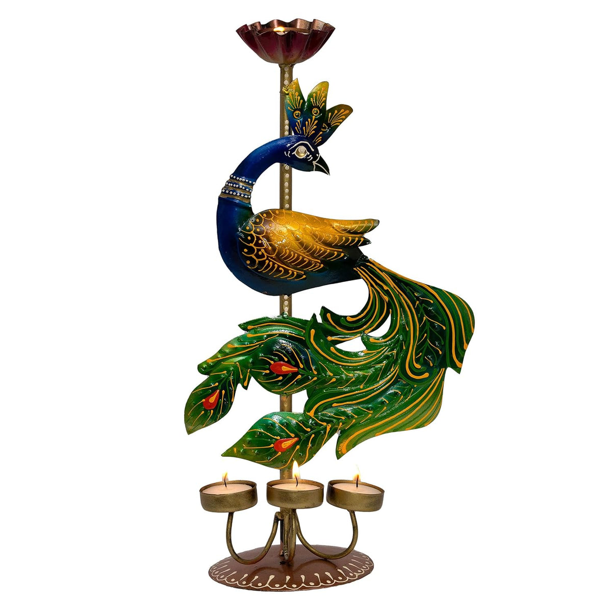 Illuminate Your Space with Elegant Tealight Candle Holder – Decorative Peacock Four Candle Holder (Design 3)