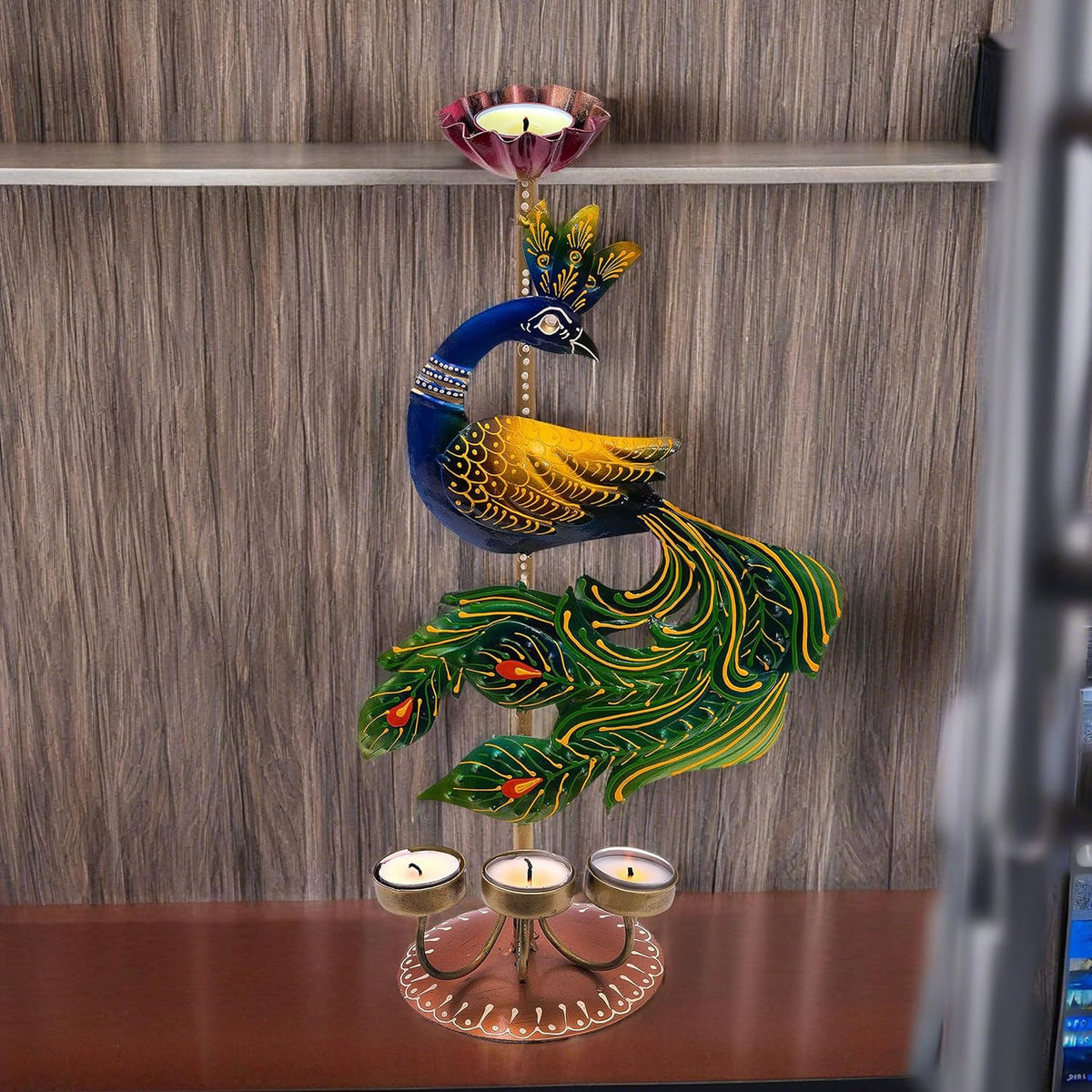 Illuminate Your Space with Elegant Tealight Candle Holder – Decorative Peacock Four Candle Holder (Design 3)