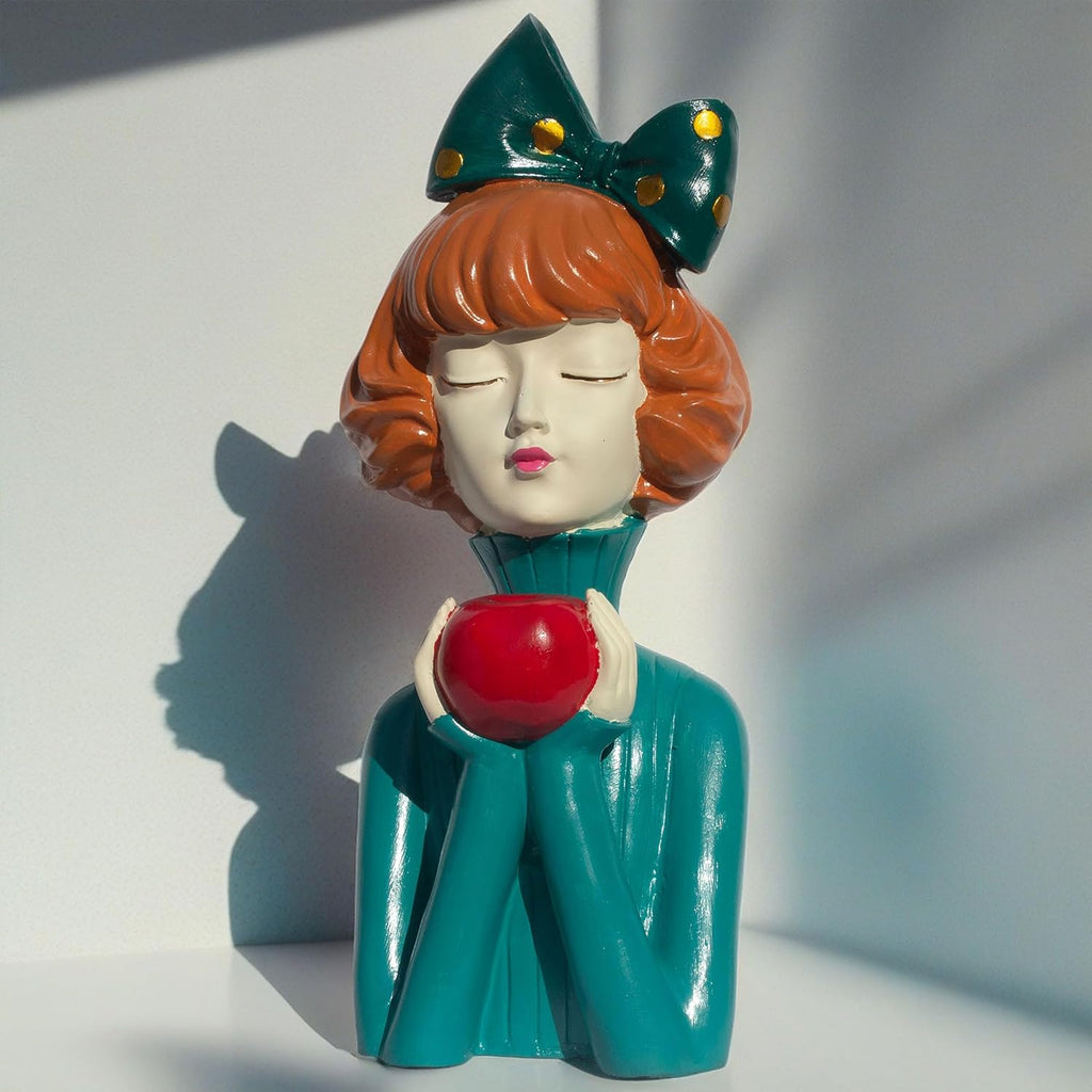Elegant Resin Girl Figurine with Apple