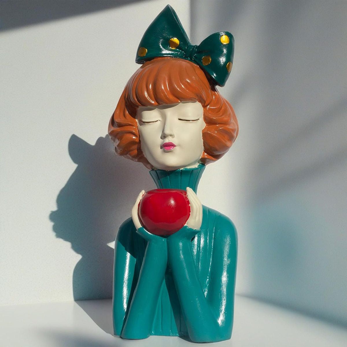Elegant Resin Girl Figurine with Apple