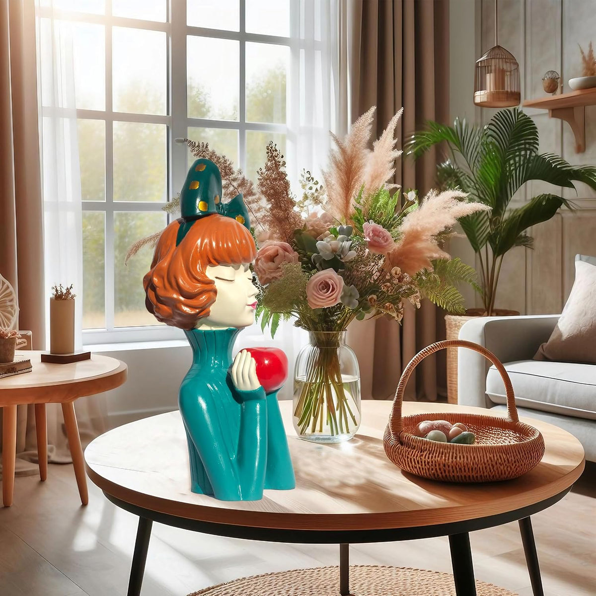 Elegant Resin Girl Figurine with Apple