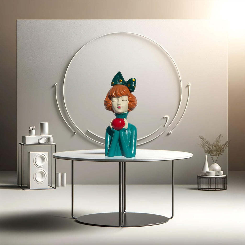 Elegant Resin Girl Figurine with Apple
