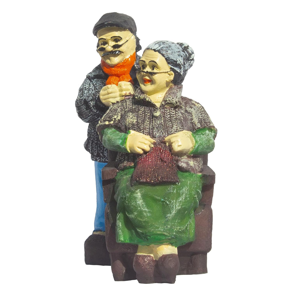 Enduring Companionship Polyresin Elderly Couple Figurine – Nostalgic Heartwarming Home Decor Showpiece for Living Room