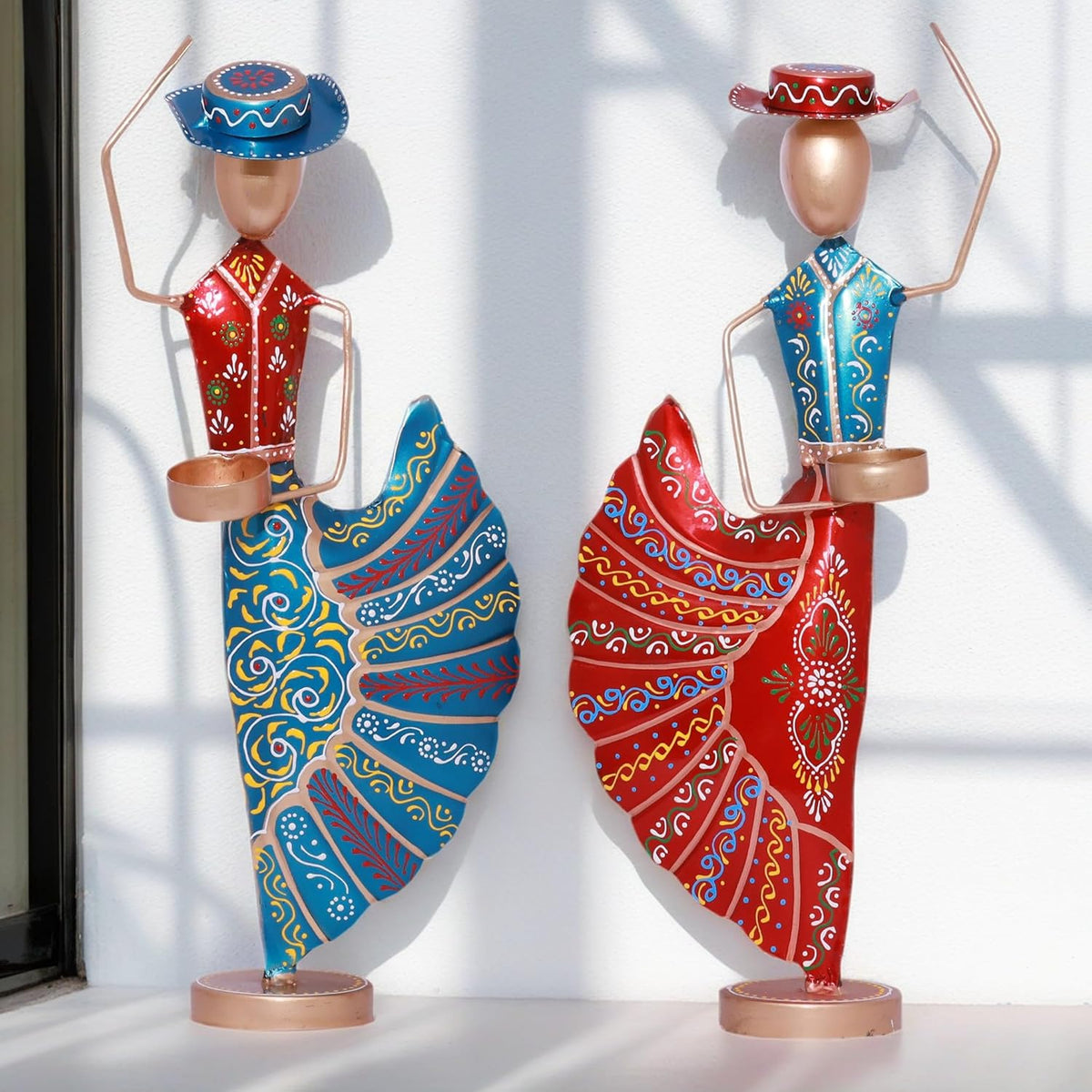 Colorful Dancers Iron Showpiece with Tealight Candle Holder – Decorative Figurine for Home