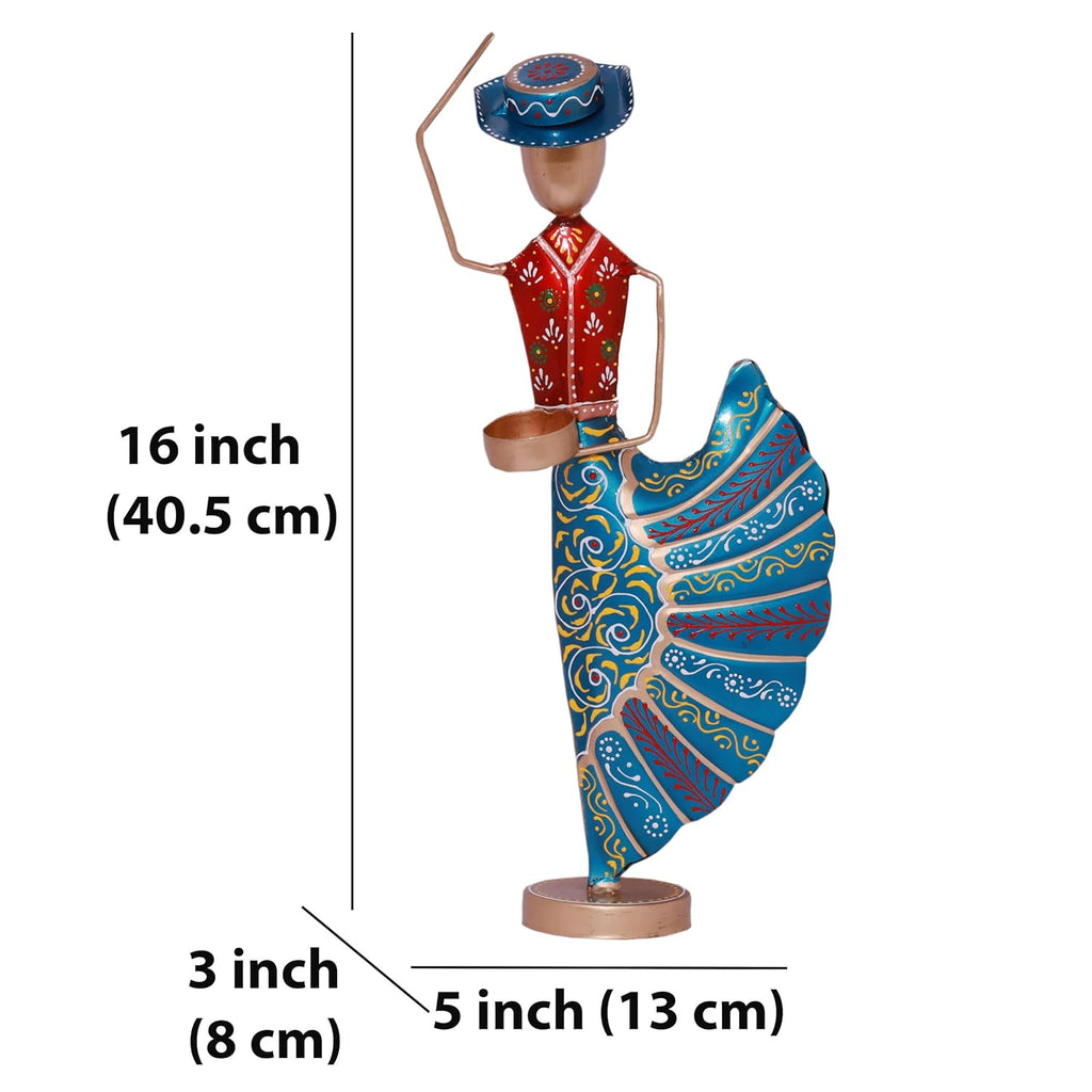 Colorful Dancers Iron Showpiece with Tealight Candle Holder – Decorative Figurine for Home