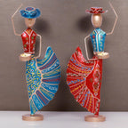 Colorful Dancers Iron Showpiece with Tealight Candle Holder - Decorative Figurine for Home, Celebratory Gift for Anniversary, Festivals & Weddings (Mariachi Dancers)