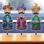 Handcrafted Trio of Mota Bhai Musicians Iron Figurine Traditional Home Decor Showpiece Set for Living Room, Office