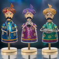 Handcrafted Trio of Mota Bhai Musicians Iron Figurine Traditional Home Decor Showpiece Set for Living Room, Office, Festivities, Music Lovers (Tabletop 1)