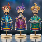 Handcrafted Trio of Mota Bhai Musicians Iron Figurine Traditional Home Decor Showpiece Set for Living Room, Office, Festivities, Music Lovers (Tabletop 1)