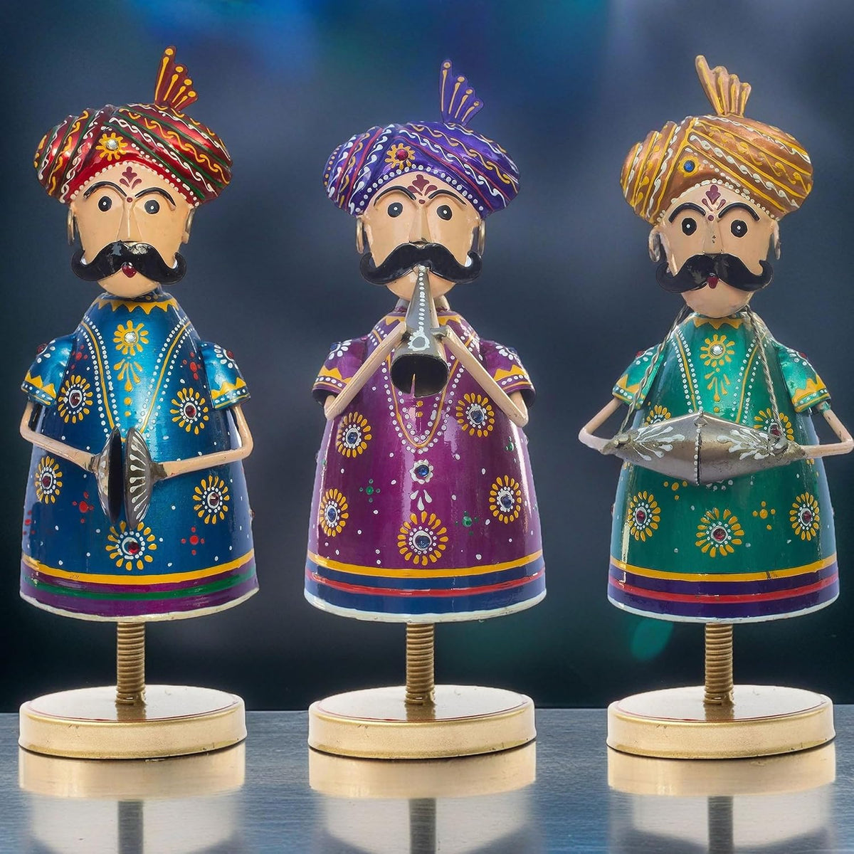 Handcrafted Trio of Mota Bhai Musicians Iron Figurine Traditional Home Decor Showpiece Set for Living Room, Office, Festivities, Music Lovers (Tabletop 1)