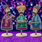 Handcrafted Trio of Mota Bhai Musicians Iron Figurine Traditional Home Decor Showpiece Set for Living Room, Office