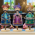 Handcrafted Trio of Mota Bhai Musicians Iron Figurine Traditional Home Decor Showpiece Set for Living Room, Office
