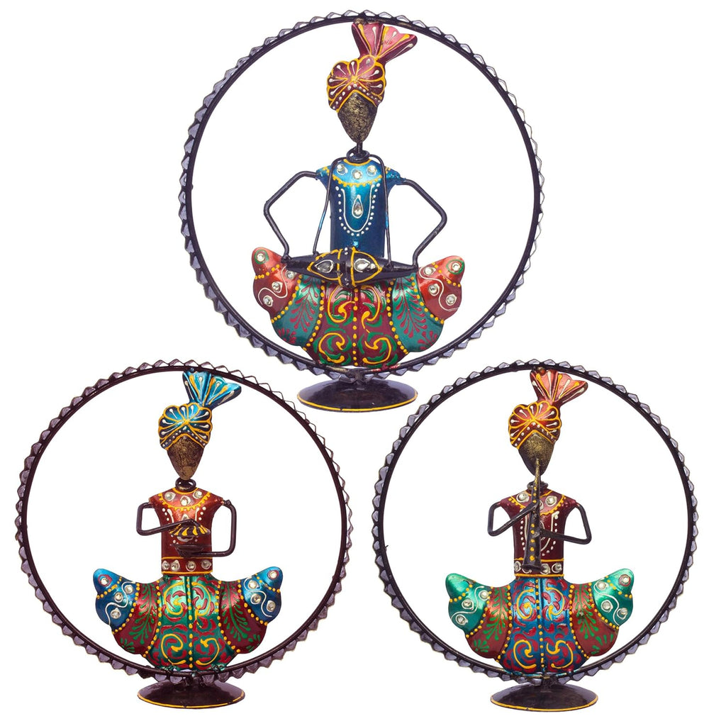 Ethnic Rajasthani Musicians Figurine Set - Iron Hand-Painted Home Decor - Ideal for Wedding, Anniversary & Housewarming Gifts - Vibrant Tabletop Wall Hanging Showcase (Framed)