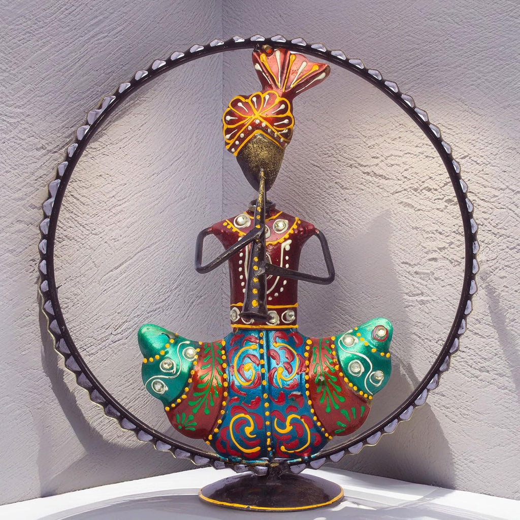 Ethnic Rajasthani Musicians Figurine Set – Iron Hand-Painted Home Decor – Ideal for Wedding