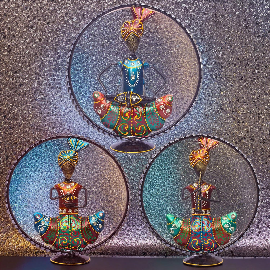 Ethnic Rajasthani Musicians Figurine Set – Iron Hand-Painted Home Decor – Ideal for Wedding