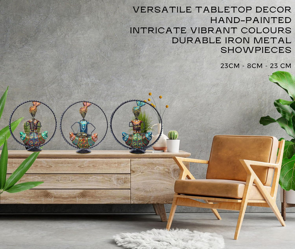 Ethnic Rajasthani Musicians Figurine Set – Iron Hand-Painted Home Decor – Ideal for Wedding