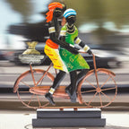 Handcrafted Ethnic Tribal Bicycle Couple Showpiece – 16x13 Inch Tribal Home Décor with Wooden Base for Housewarming