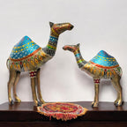 Royal Rajasthani Handcrafted Iron Camel Statues – Set of 2 | Hand-Painted Vibrant Décor | Perfect for Festive, Wedding
