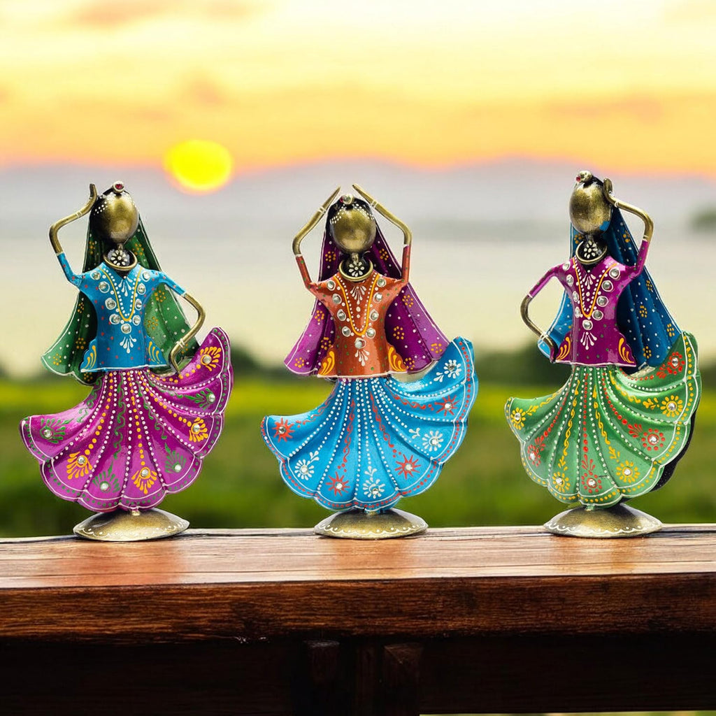 Set of 3 Metal Figurine Dancers Home Decor Item for Living Room, Bedroom