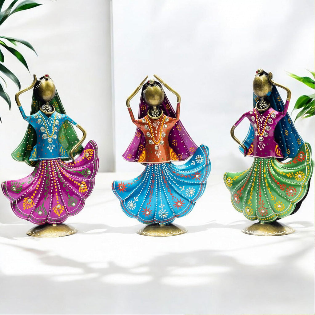 Set of 3 Metal Figurine Dancers Home Decor Item for Living Room, Bedroom