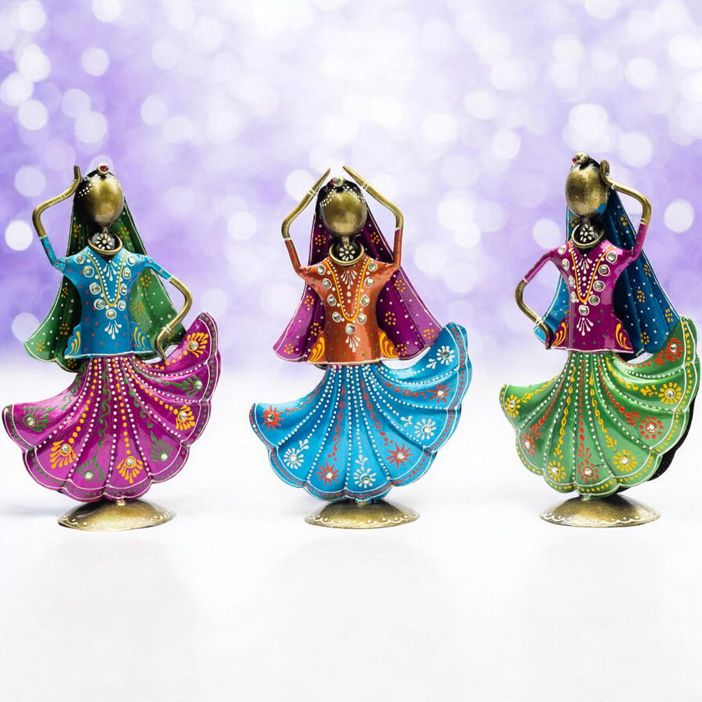 Set of 3 Metal Figurine Dancers Home Decor Item for Living Room, Bedroom