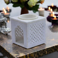White Marble Aroma Diffuser - Essential Oil Burner, Camphor Fragrance Kapur Dani Vaporizer for Home, Office, Bathroom (White)