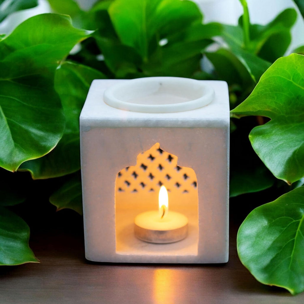 White Marble Aroma Diffuser – Essential Oil Burner, Camphor Fragrance Kapur Dani Vaporizer for Home, Office