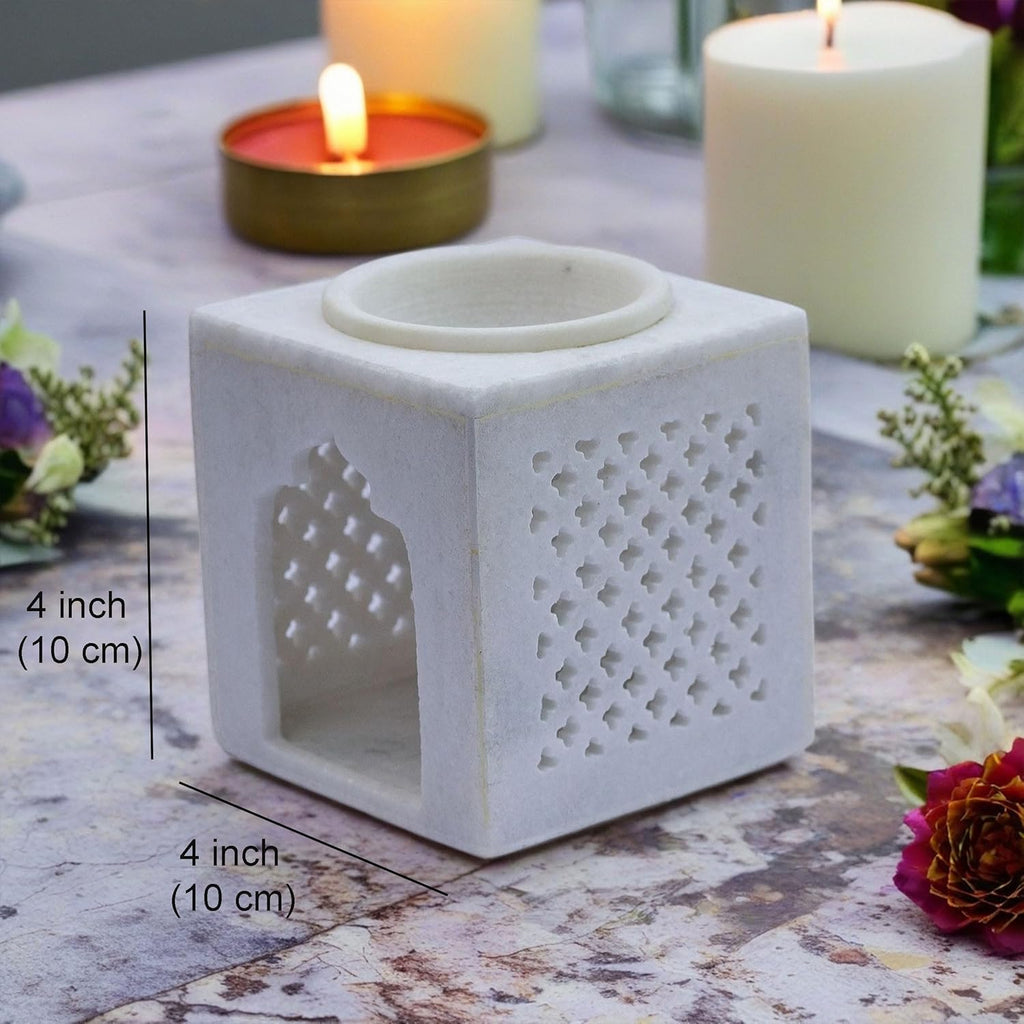 White Marble Aroma Diffuser – Essential Oil Burner, Camphor Fragrance Kapur Dani Vaporizer for Home, Office